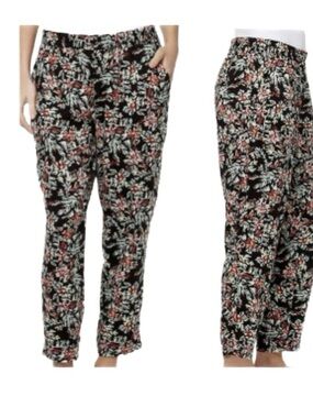 Jessica Simpson Black Floral Wide-Leg  7/8 Viscose Pants With Pockets Size L